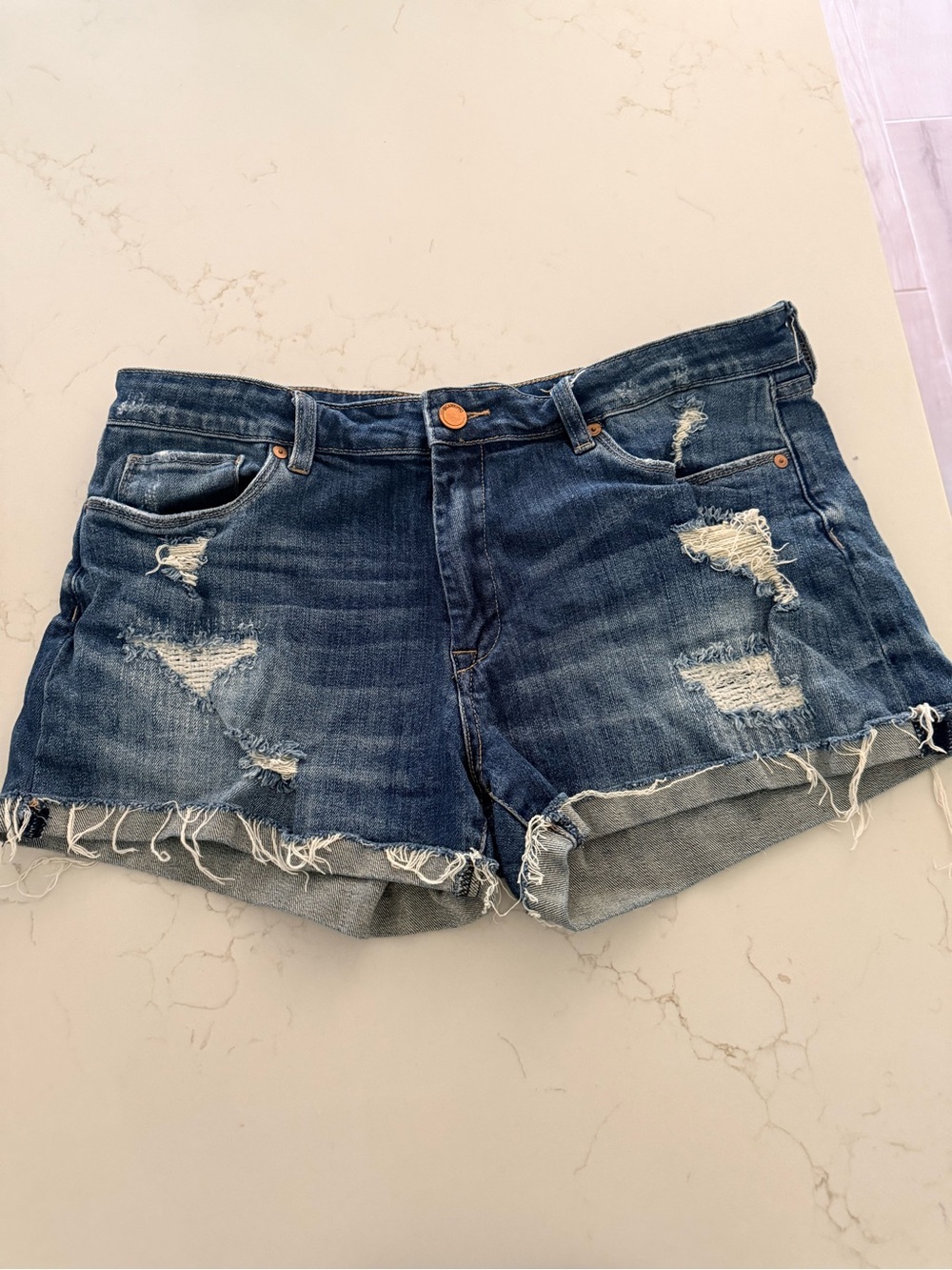 Blank NYC Distressed Dark Blue Denim Cutoff Shorts